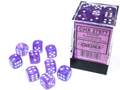 Chessex 12mm D6 Borealis Purple/White (Luminary Effect) Dice Block (36 dice)