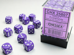 Chessex Opaque 12mm D6 Purple/white Dice Block (36 dice)