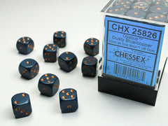 Chessex Opaque 12mm D6 Dusty Blue/copper Dice Block (36 dice)