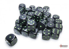 Chessex Opaque 12mm D6 Black/green Dice Block (36 dice)
