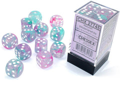 Chessex 16mm D6 Nebula Wisteria/White (Luminary Effect) Dice Block (12 dice)