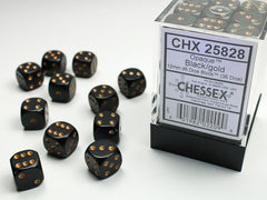 Chessex Opaque 12mm D6 Black/Gold Dice Block (36 dice)