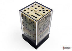 Chessex Opaque 16mm D6 Ivory/black Dice Block (12 dice)