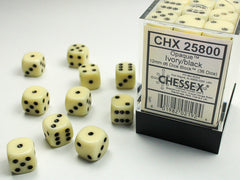 Chessex Opaque 12mm D6 Ivory/black Dice Block (36 dice)