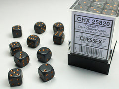 Chessex Opaque 12mm D6 Dark Grey/Copper Dice Block (36 dice)