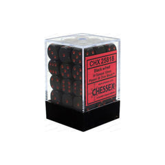 Chessex Opaque 12mm D6 Black/Red Dice Block (36 dice)