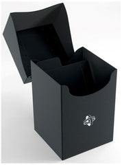 Black card deck box with a logo on a white background