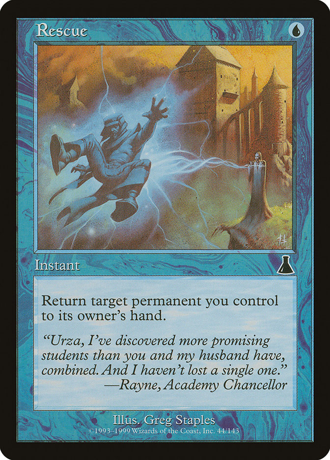 Card with fantasy artwork and text on a blue border